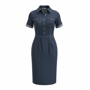 Dressbarn Denim Short Sleeve Button Front Midi Dress Utility Size 10